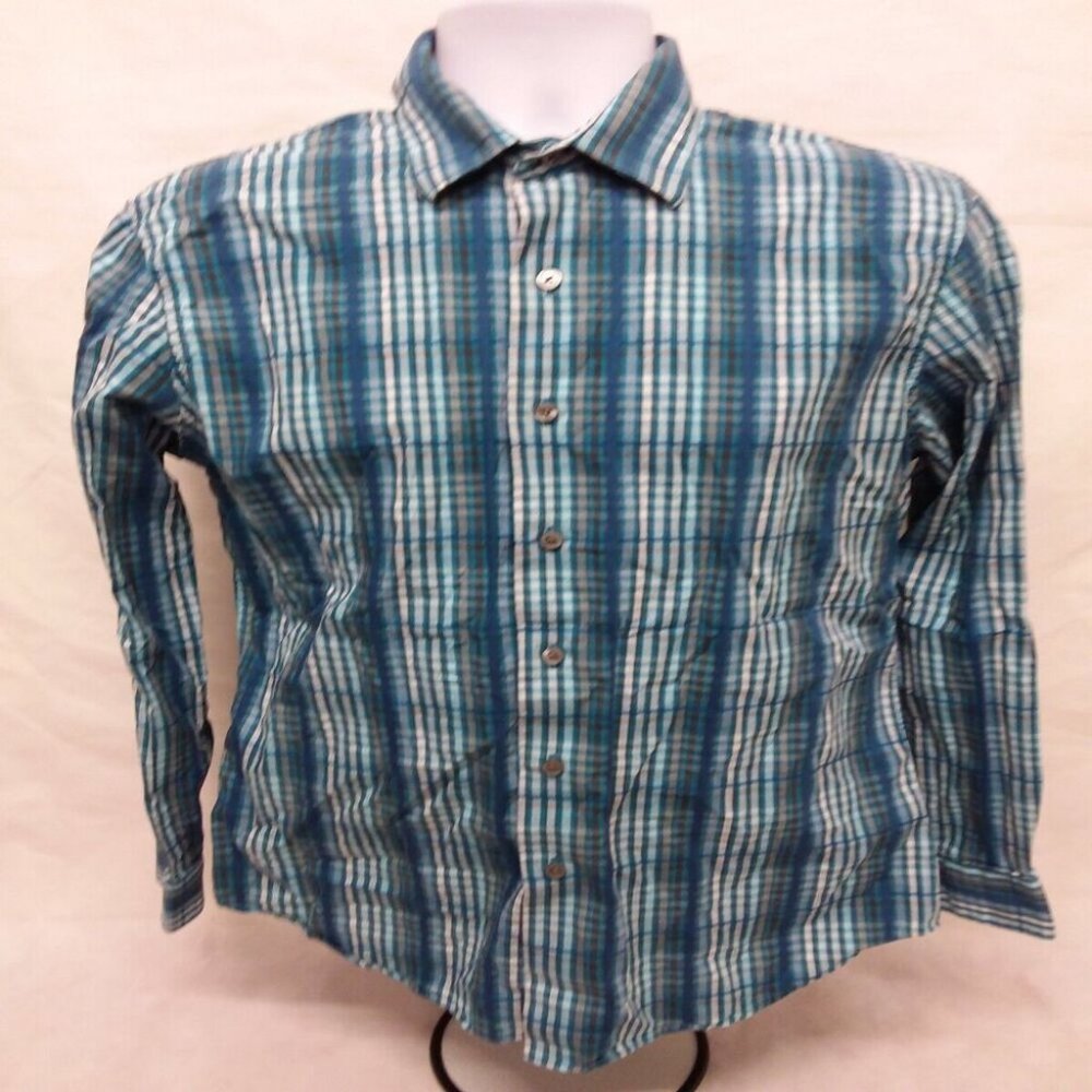 Men's Medium Apt. 9 Long Sleeve Blue Plaid Casual Button Down Shirt